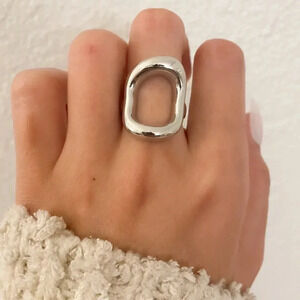925 Sterling Silver Chunky Ring Thick Bold Ring Oval Ring Circle Geometric Ring